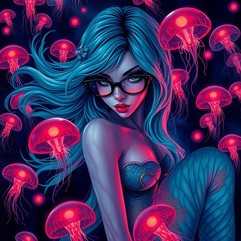 Mermaid in Glowing Ocean: Street Art Style