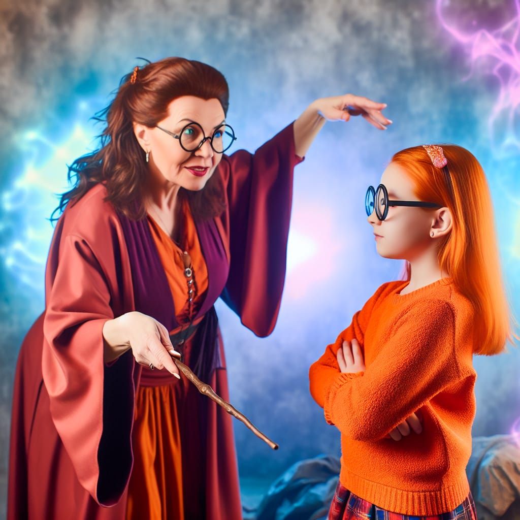 Magic Teacher and Student in Mystical Setting