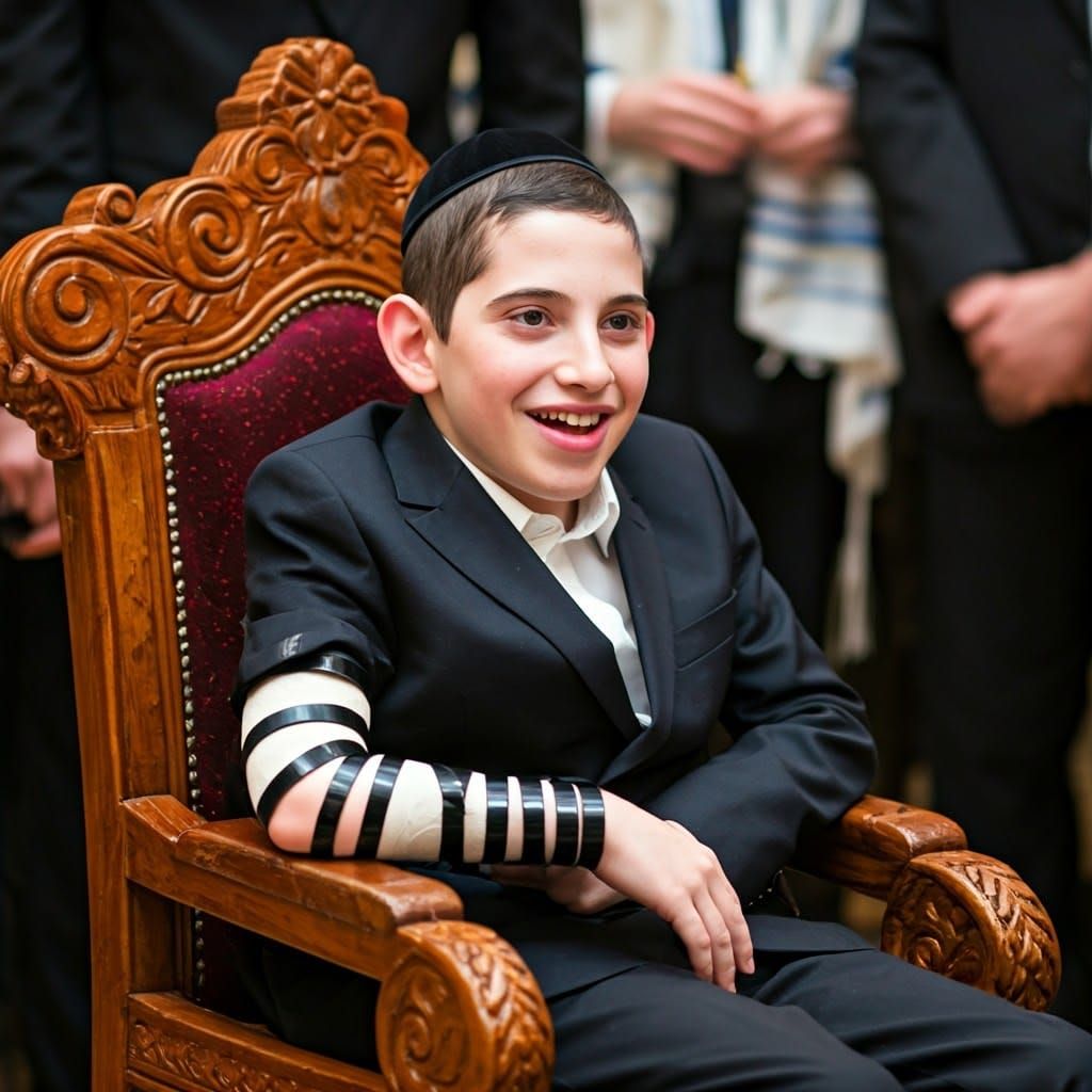 Joyful Haredi Boy Celebrates Bar Mitzvah in Vibrant Ceremony