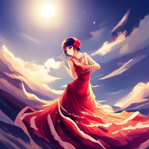 Flamenco Girl in Anime Style Dress