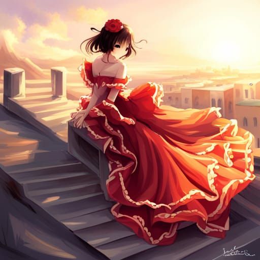 Flamenco Girl in Anime Style Dress