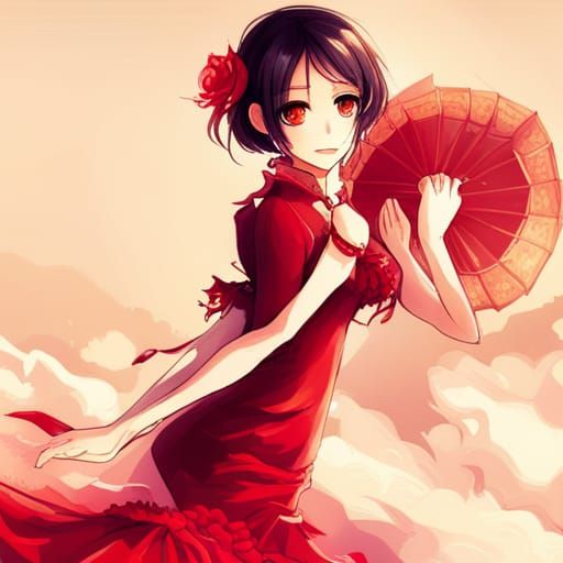 Girl in Flamenco Dress, Anime Style