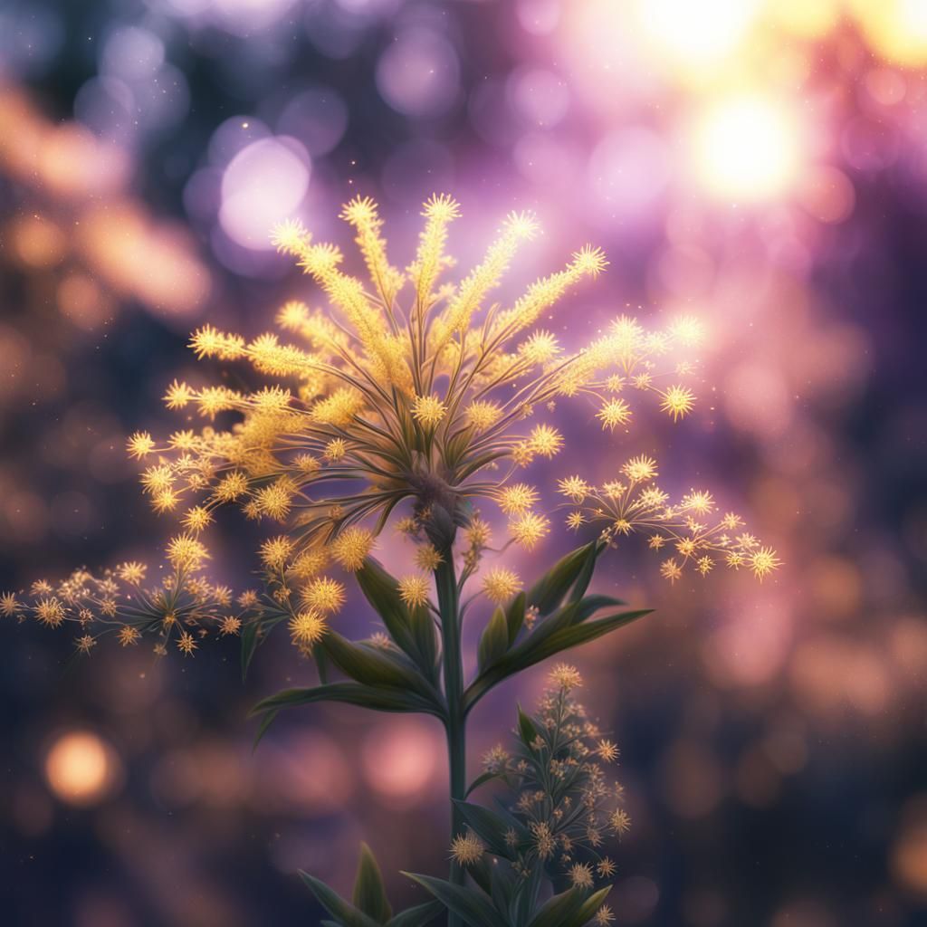 Goldenrod Flower Close-Up: Fantasy Illustration with Magic