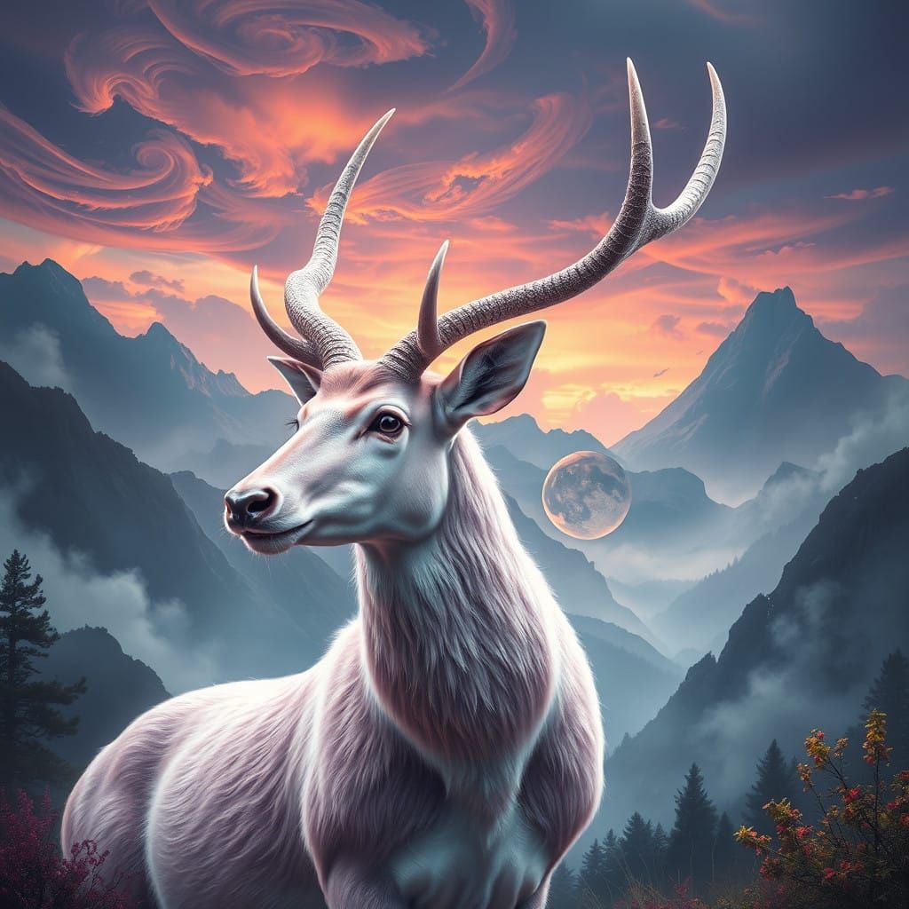 Ethereal Pink Deer on a Futuristic Planet