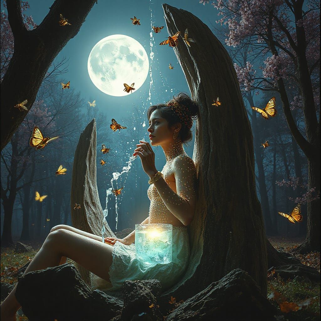 Female Sculptor in Abstract Bio-Art Sculpture