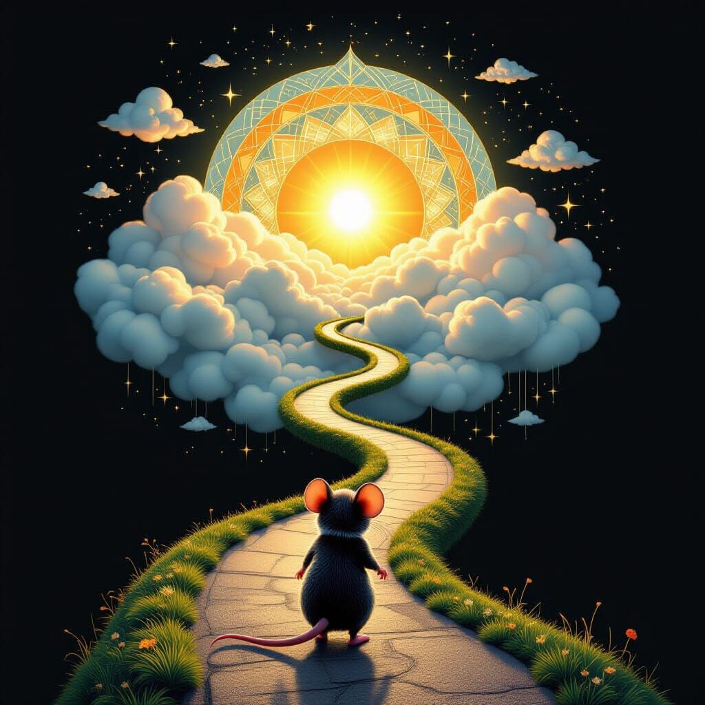 Mouse on Winding Path to Dream Weather Cloud