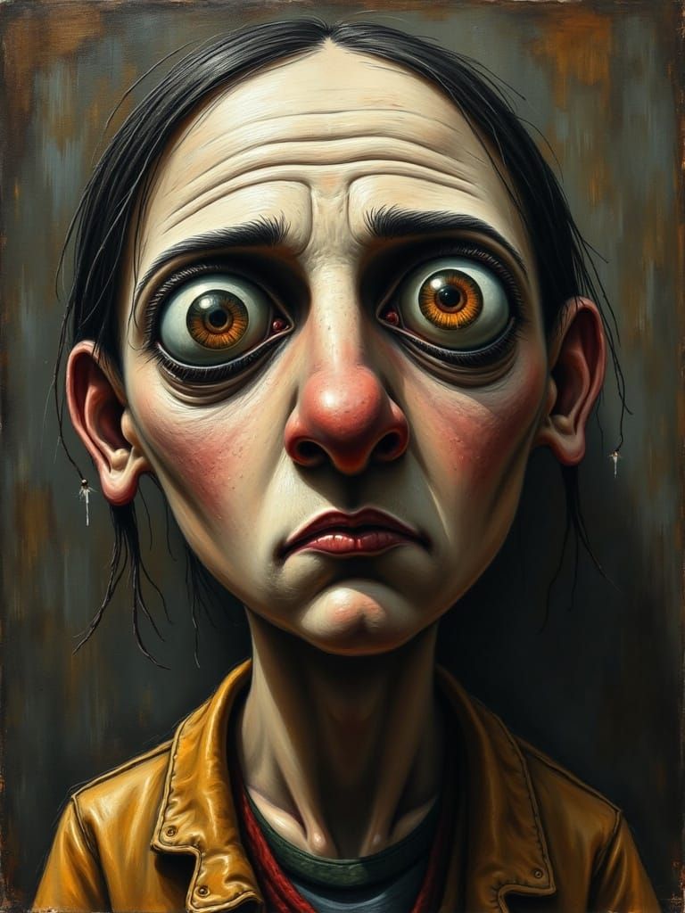 Expressionist Portrait of Contemplative Face in Vibrant Colo...