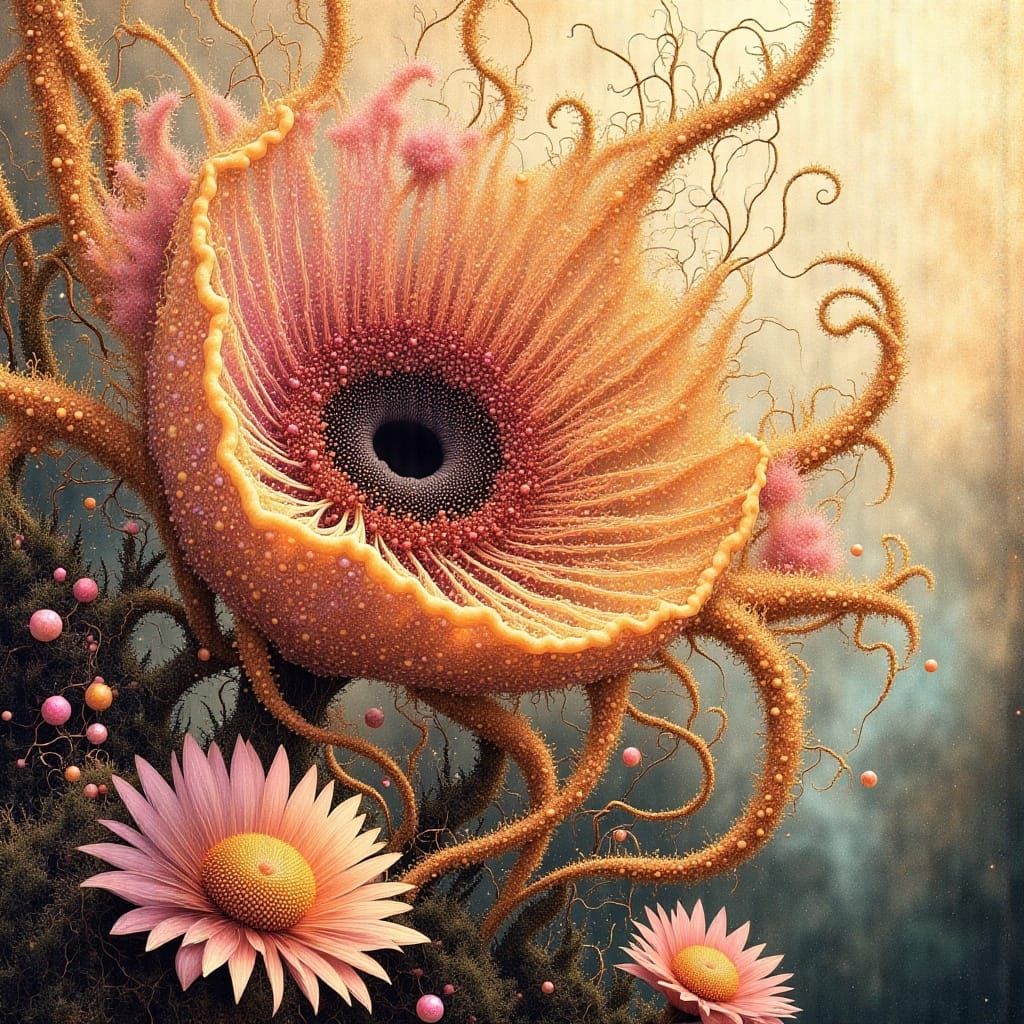 Vibrant Rainforest Eye-Flowers in Whimsical Art Nouveau Styl...