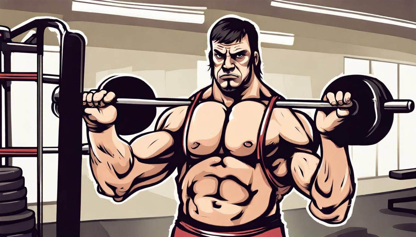 Strong Pro Wrestler Lifting Weights in Gym