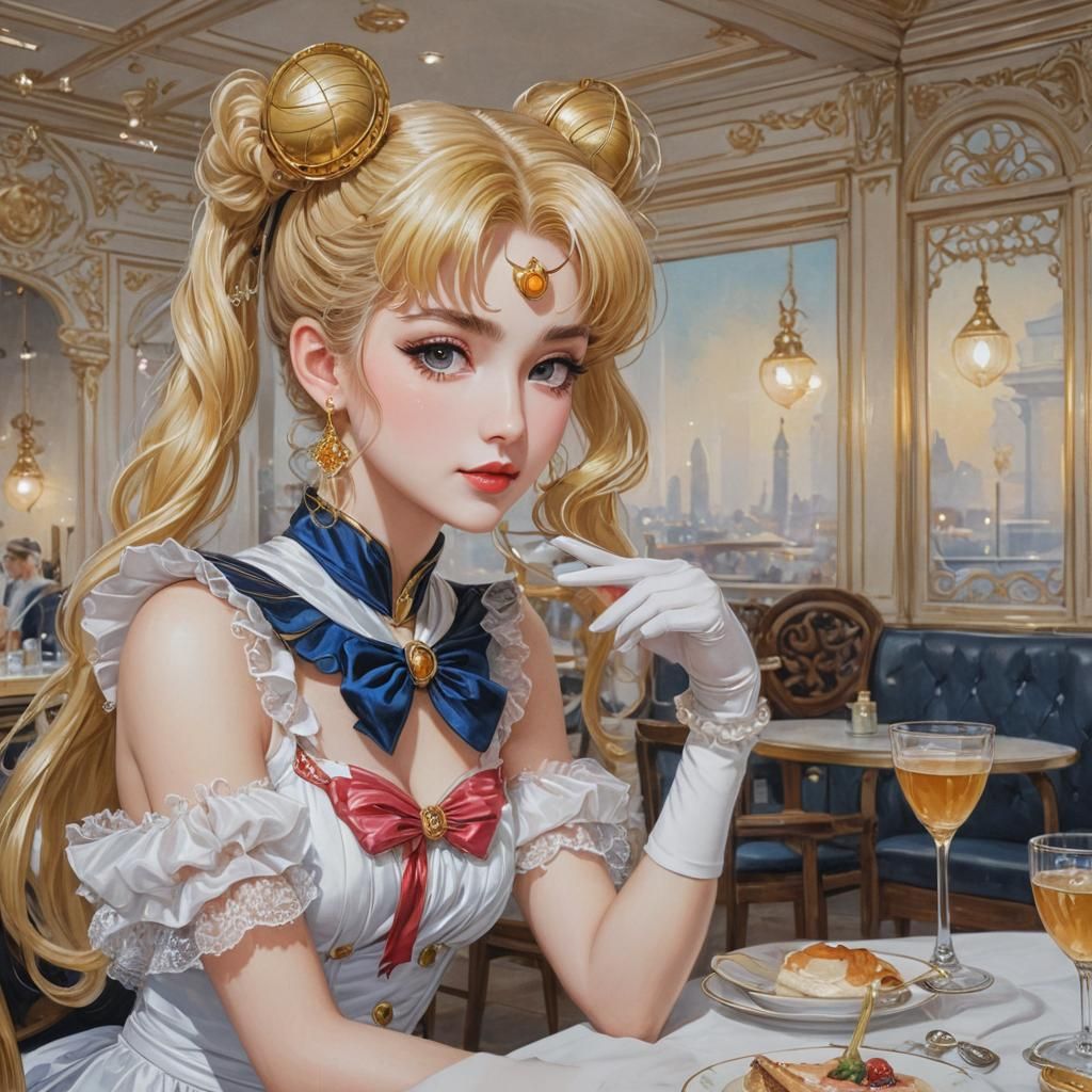 Sailor Moon in Cafe, Filigree Oil Painting