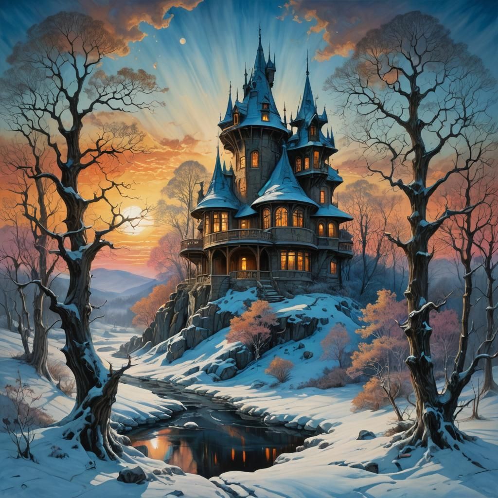 Surreal Wizard's Home at Forest Edge