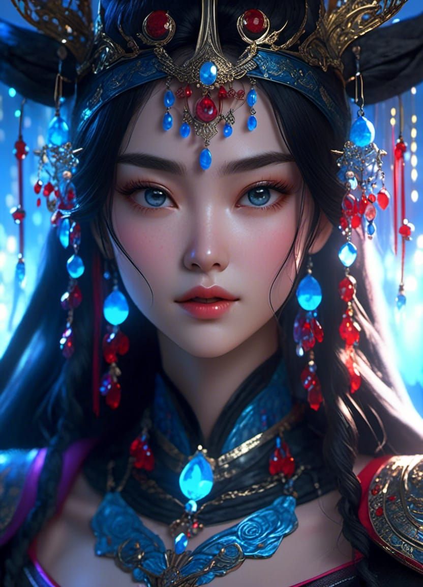 Wuxia Woman Portrait in Anime-Realism Style