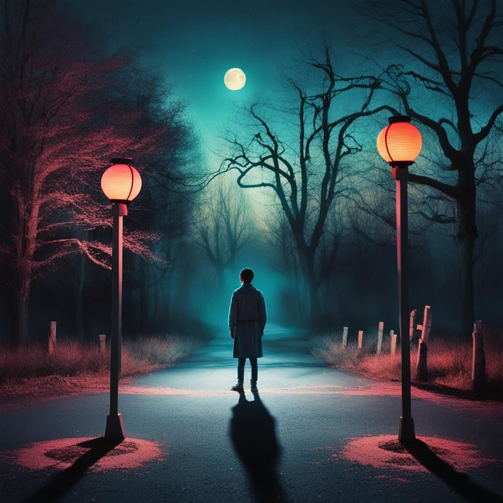 Surreal Crossroads: A Dreamlike Oil Painting
