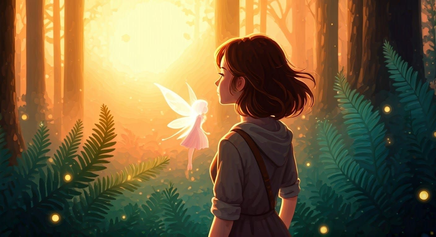 Enchanting Forest Scene with Fairy, Illustrative Style