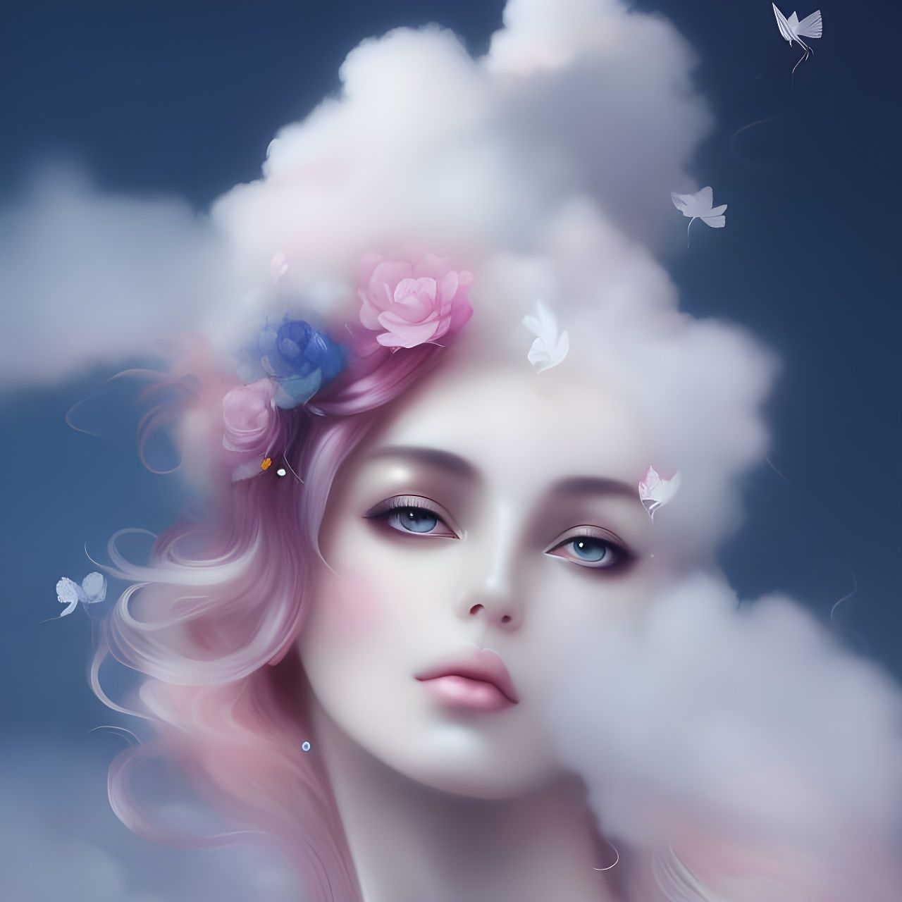 Magical Cloud Girl: Minimalist Digital Art