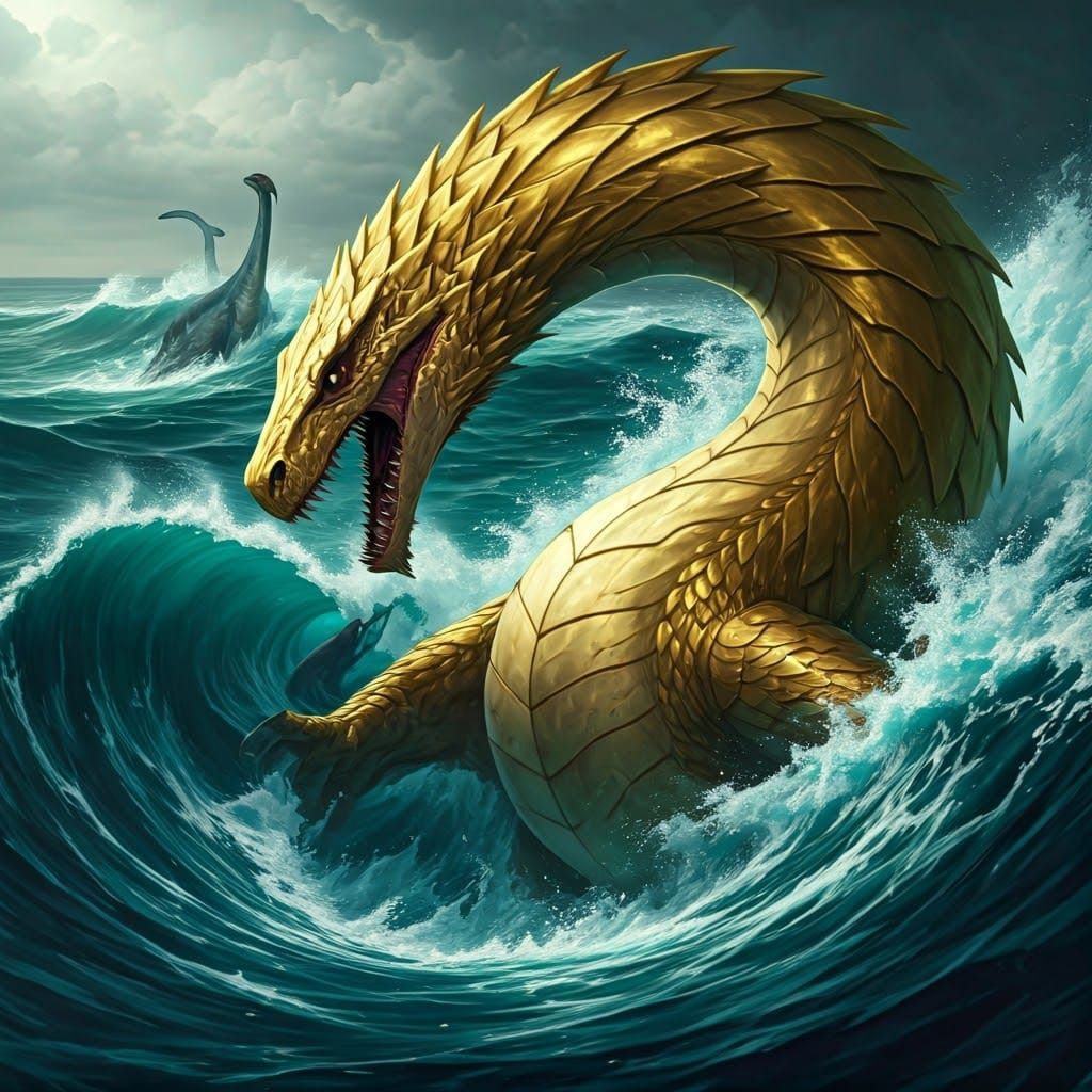 Hyperrealistic Clash of Titans: Golden Megalodon vs. Mutated...