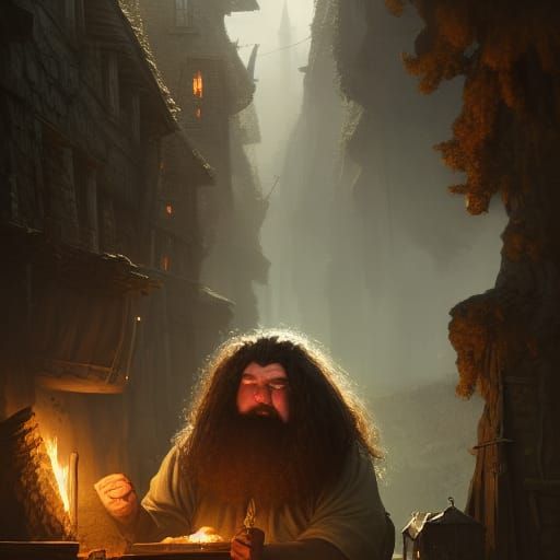 Hagrid Blacksmithing: Dark Fantasy Concept Art