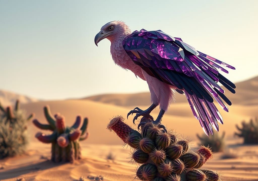 Crystal Amethyst Vulture in Desert, Digital Painting