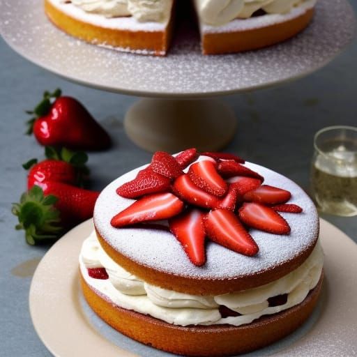 Victoria Sponge Cake with Strawberries on Ornate Table