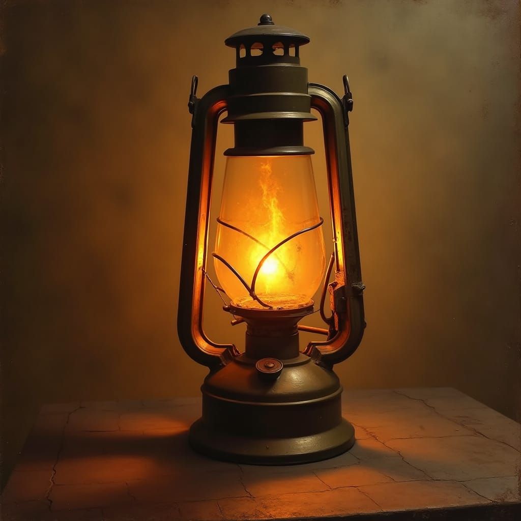 Vintage Gas Lamp With Flickering Orange Flame