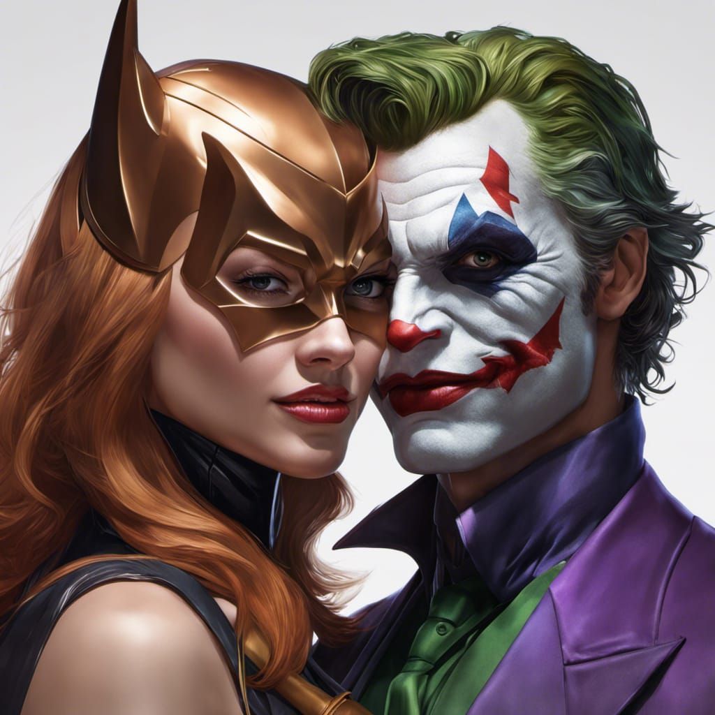 Batgirl and Joker Portrait in Art Nouveau Style