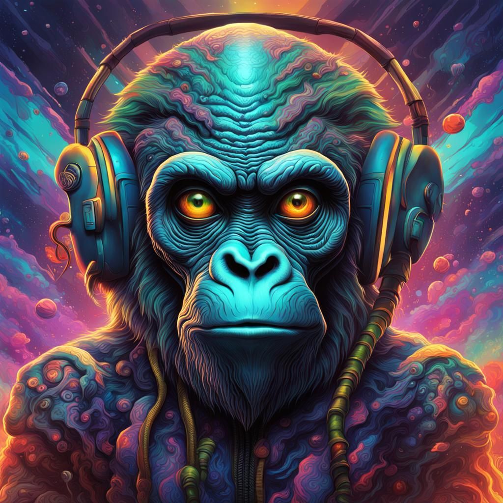 Hyperrealistic Alien Ape in Colorful Splash Art