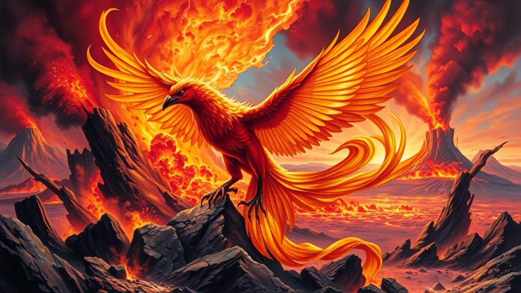 Majestic Phoenix Rising from Fire Vortex