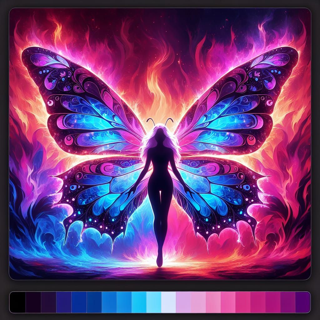 Radiant Fairy with Butterfly Wings in Fantasy Landscape