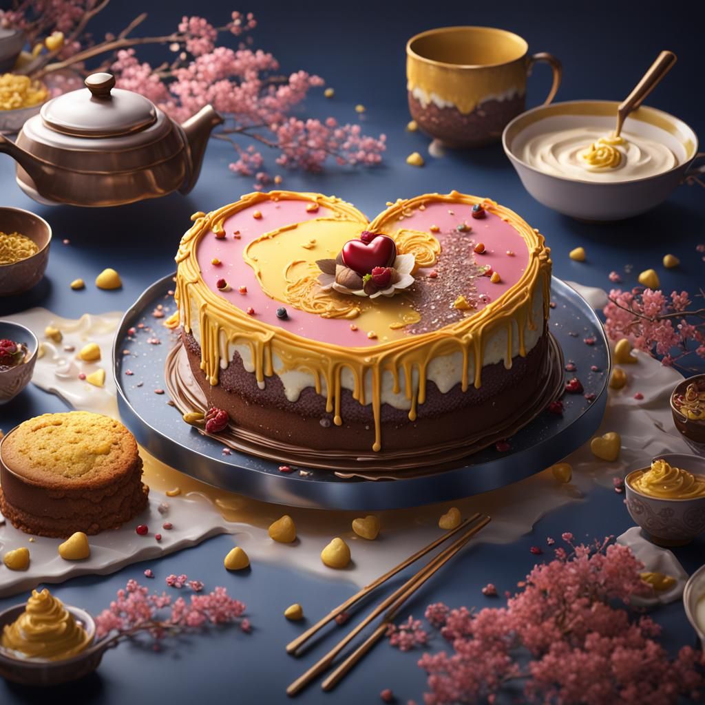 Sweet Heart Cream Cake: Detailed Matte Painting