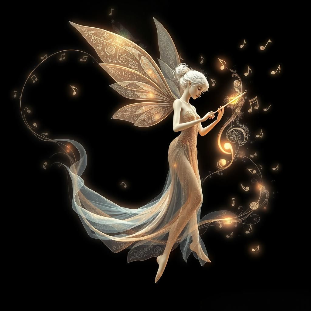 Ethereal Fairy Playing Music in Dreamlike 3D Rendering