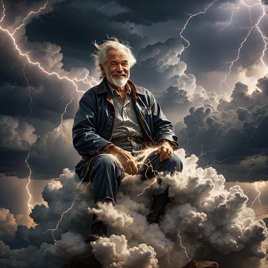 Cute Zeus Casting Storm in Chiaroscuro Style