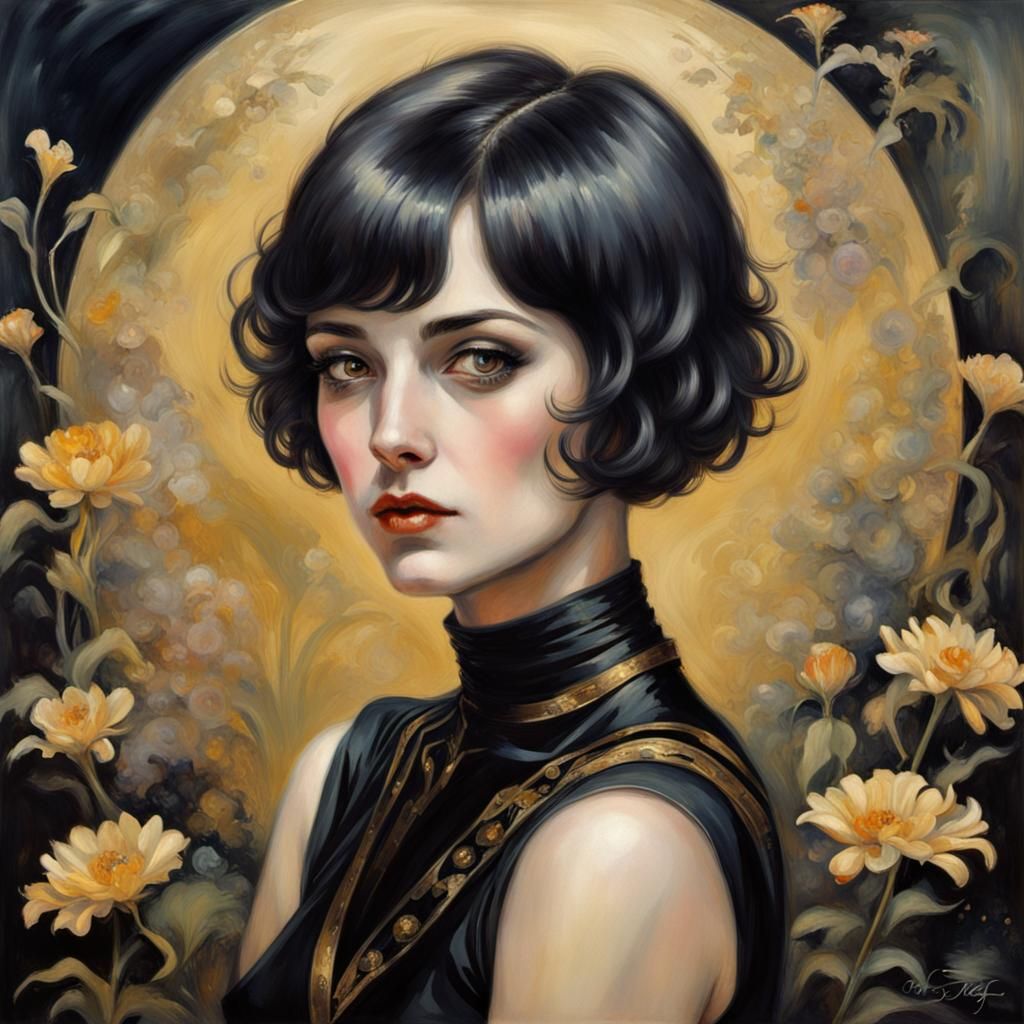 Golden Garden Portrait in 1920s Surrealist Style