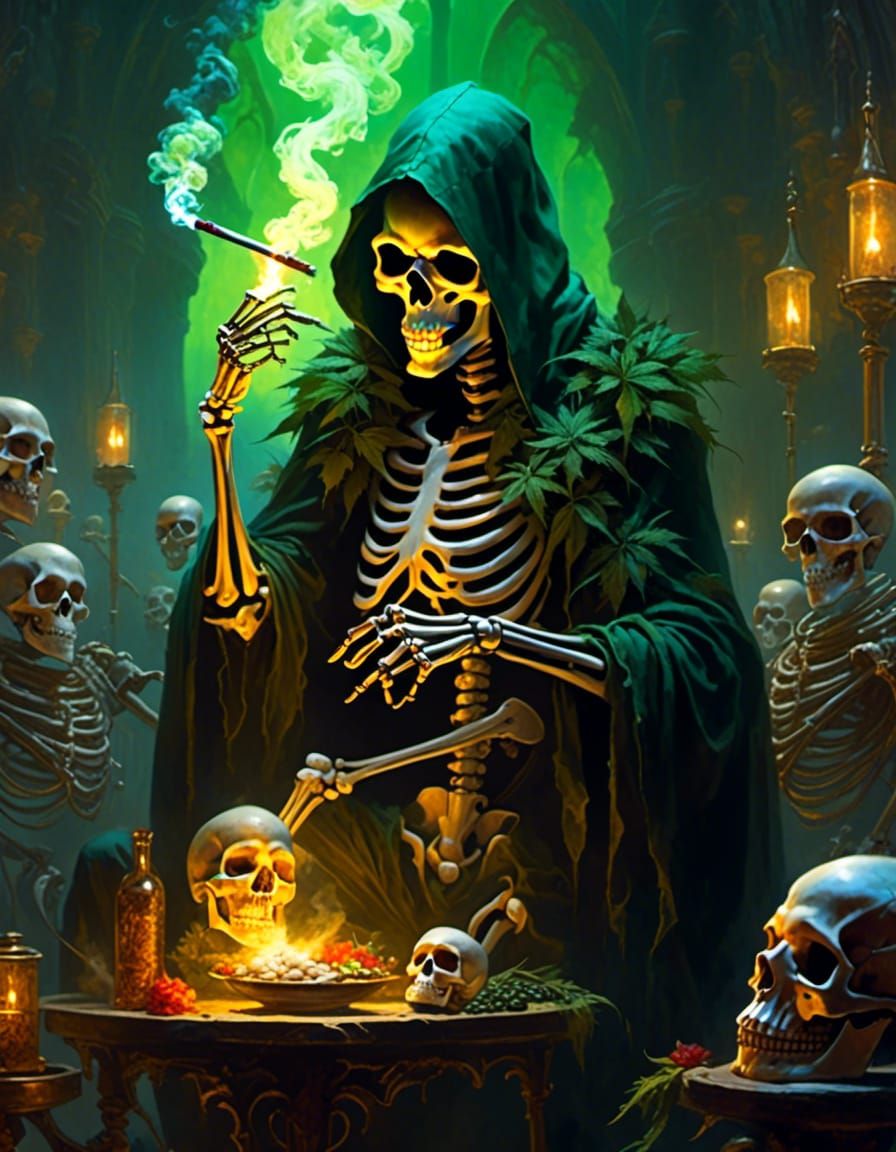 Hooded Skeleton Smoking: Fantasy Concept Art