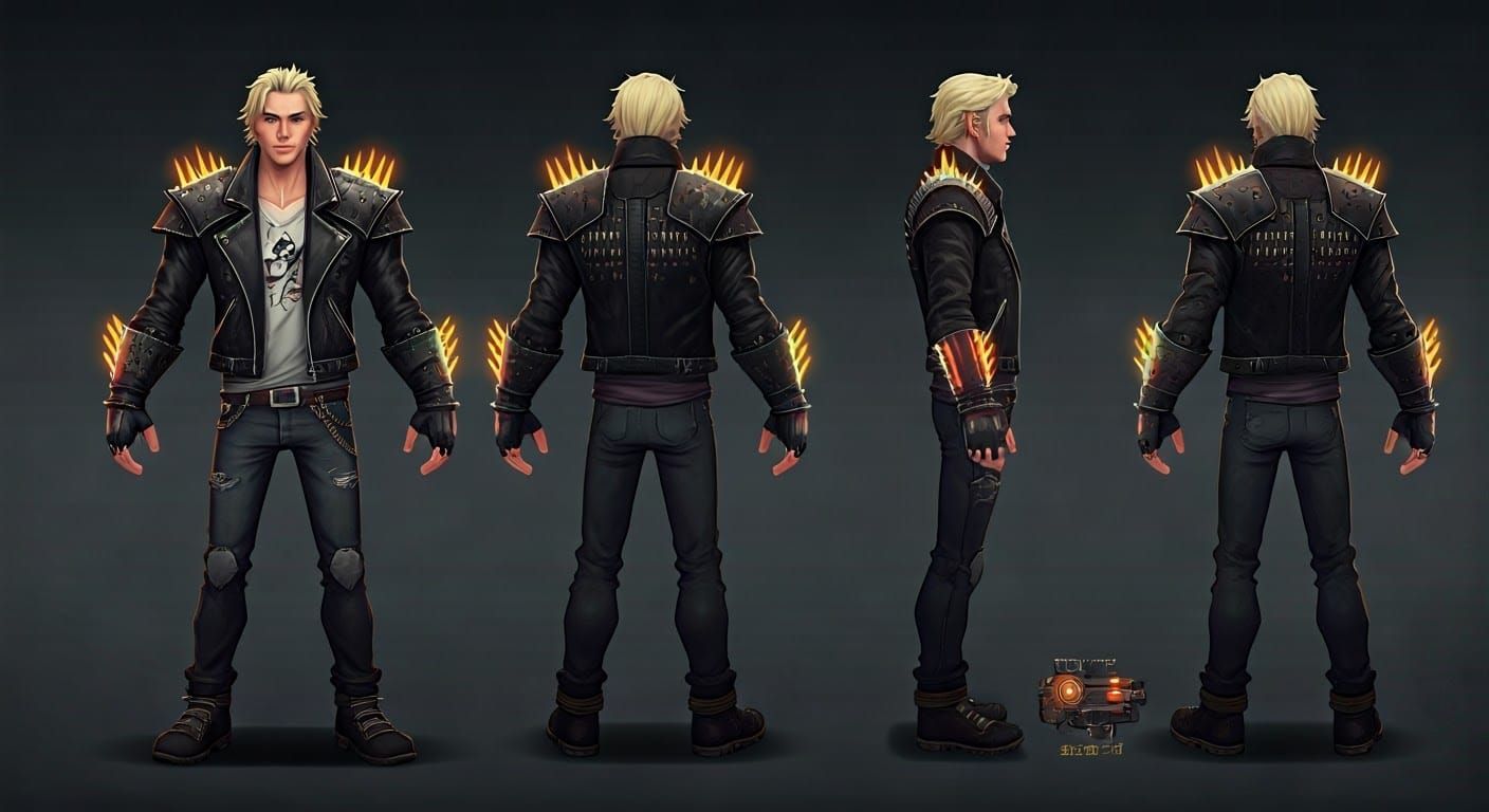Cyberpunk Space Pirate Character Model Sheet in 3D Style