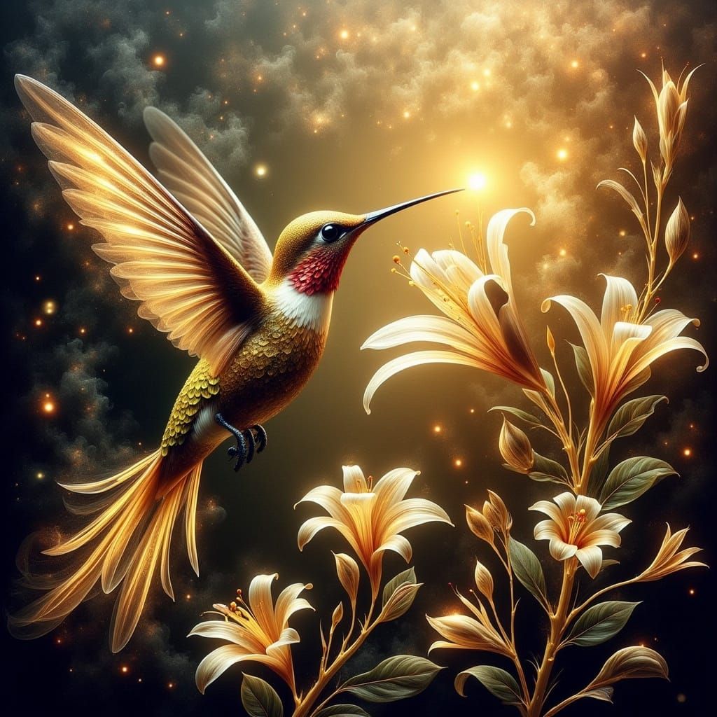 Surreal Hummingbird in Vibrant Duochromatic Splatter Ink