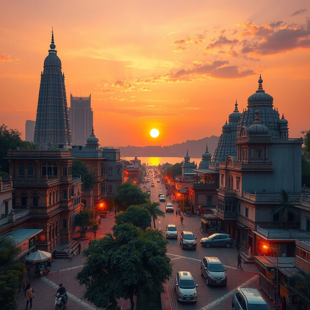 Indian Metropolis at Dusk: A Vibrant Cityscape