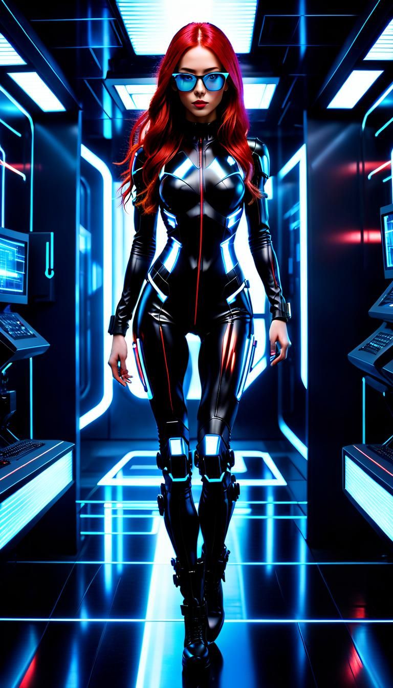 Cyberpunk Glitch Art of Japanese Woman with Scanner Glasses