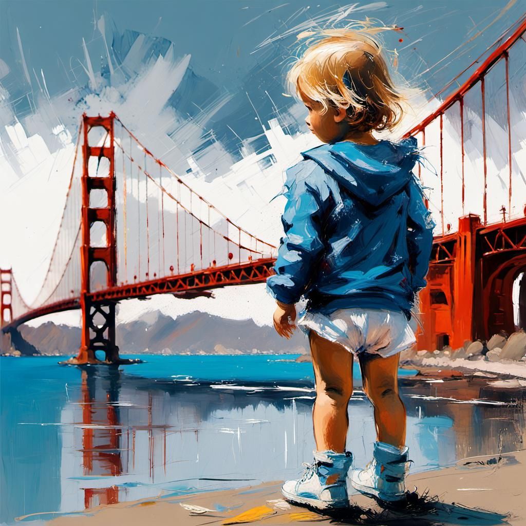 Wistful Child Gazing at Golden Gate Bridge