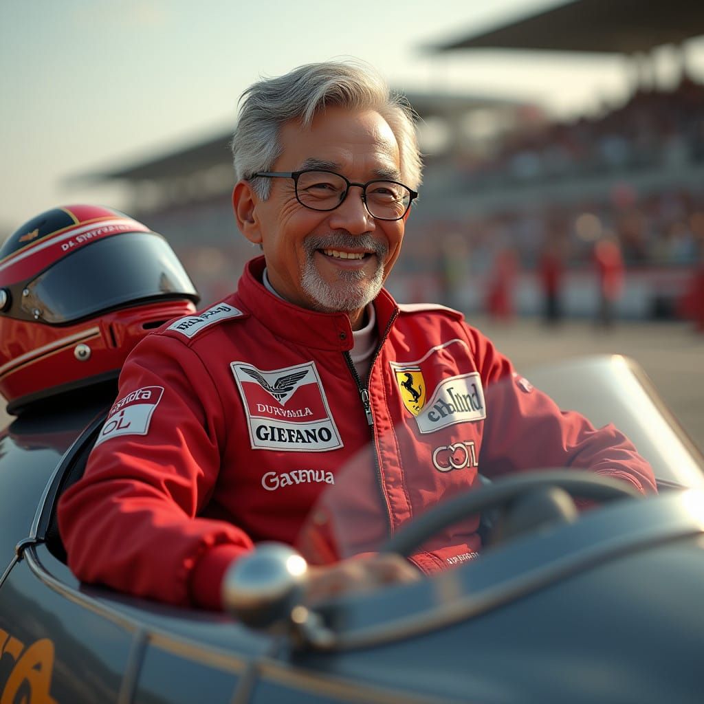 Vintage Formula 1 Driver in Classic Ferrari