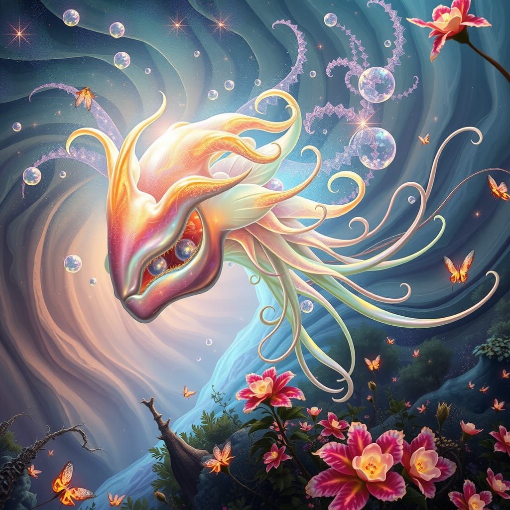 Ethereal Cosmic Entity Emerges from Vibrant Vortex in Irides...