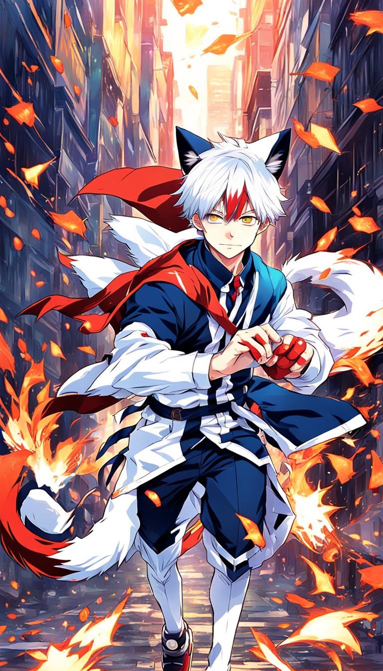 Shoto Todoroki with Cat Features in Anime Style
