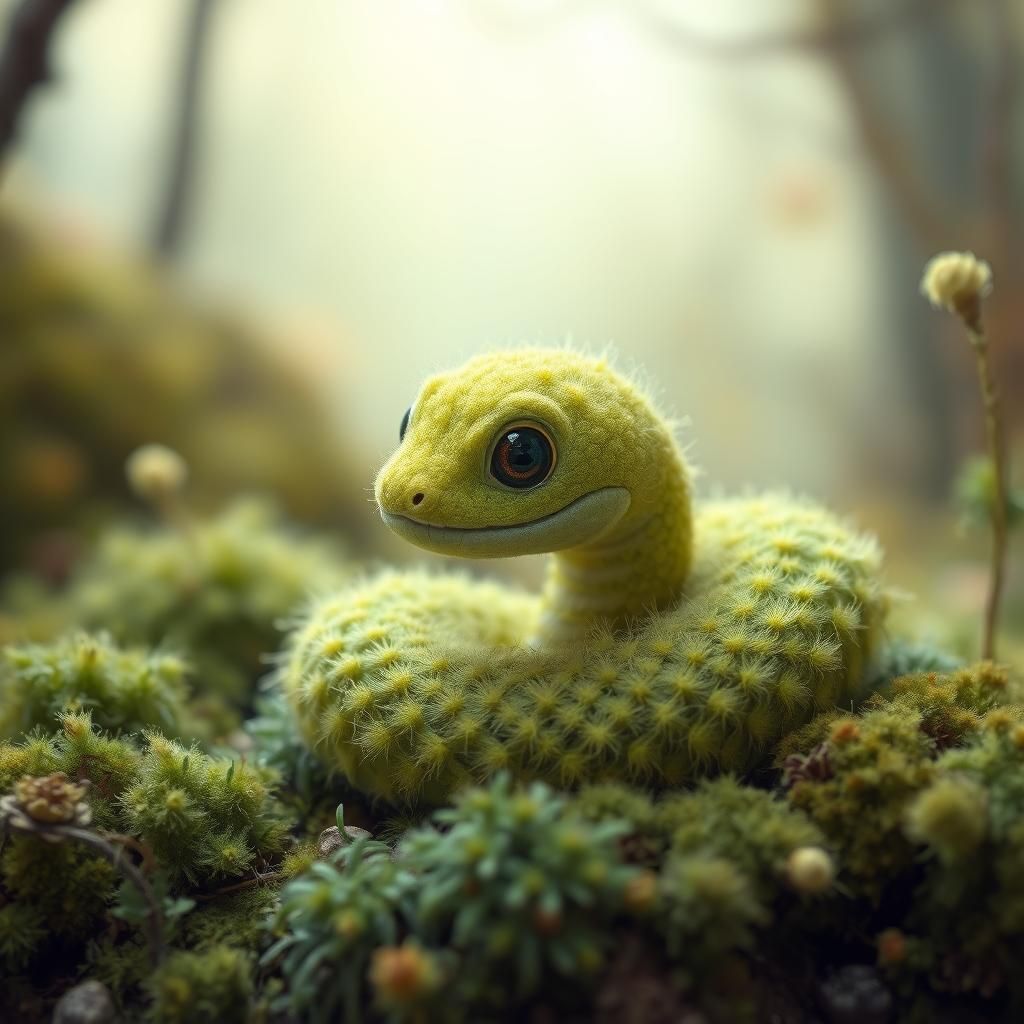 Adorable Baby Moss Snake in Mystical Forest