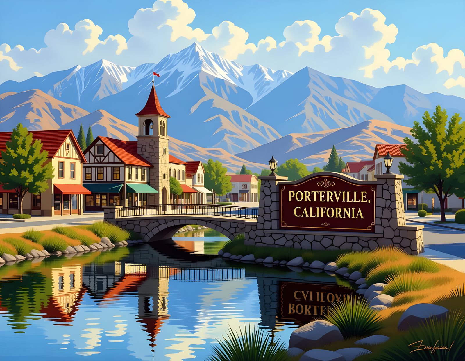 Medieval Town by River in San Joaquin Valley