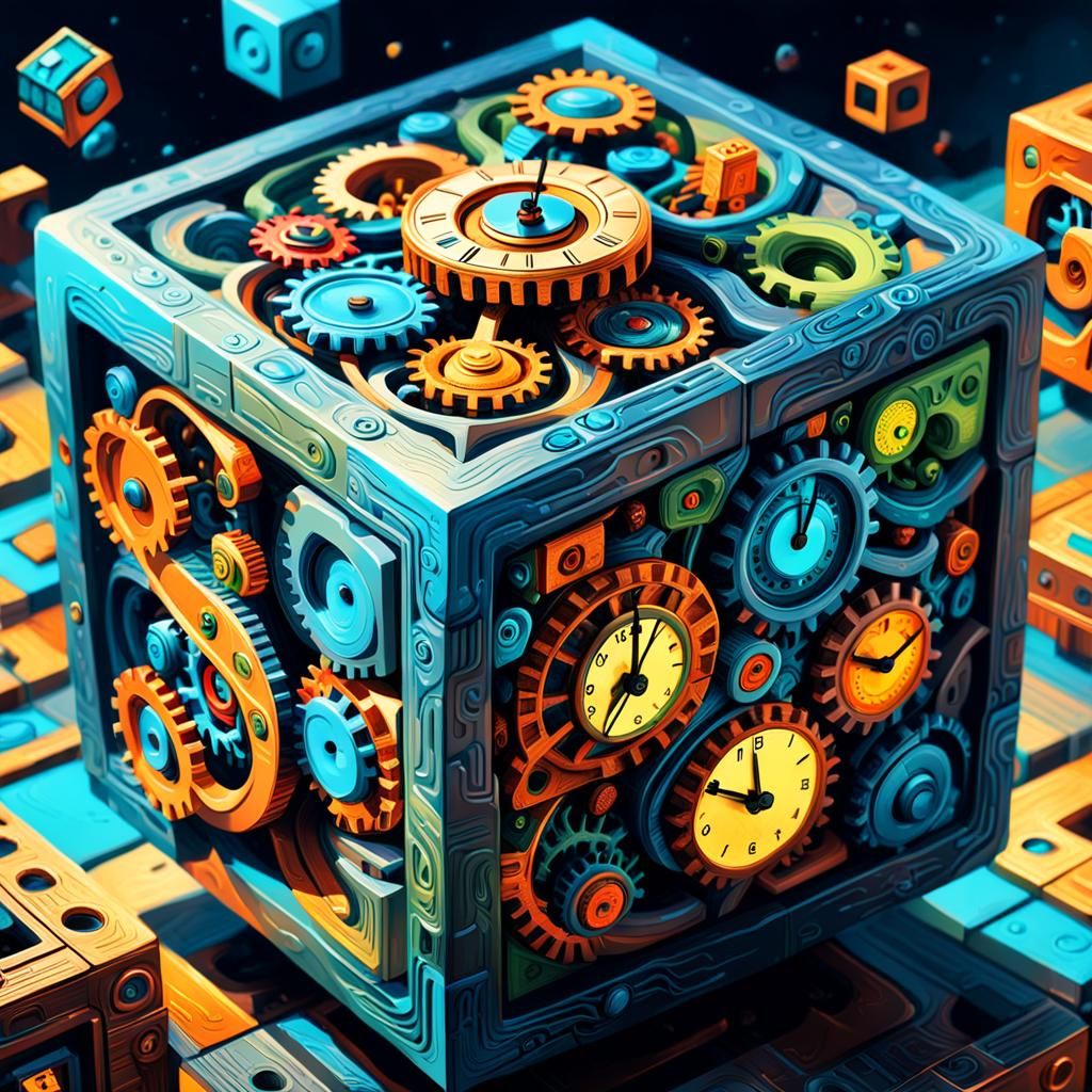 Surreal Sci-Fi Cube Art: Eras Colliding