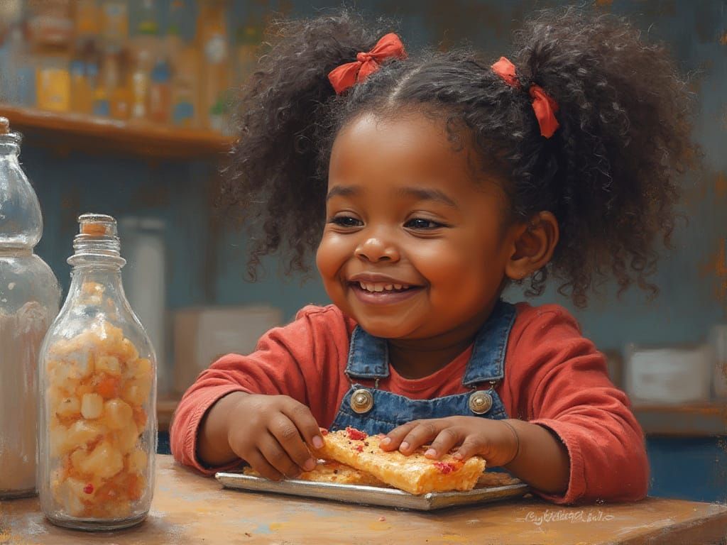 Joyful Black Girl Helping at Food Pantry