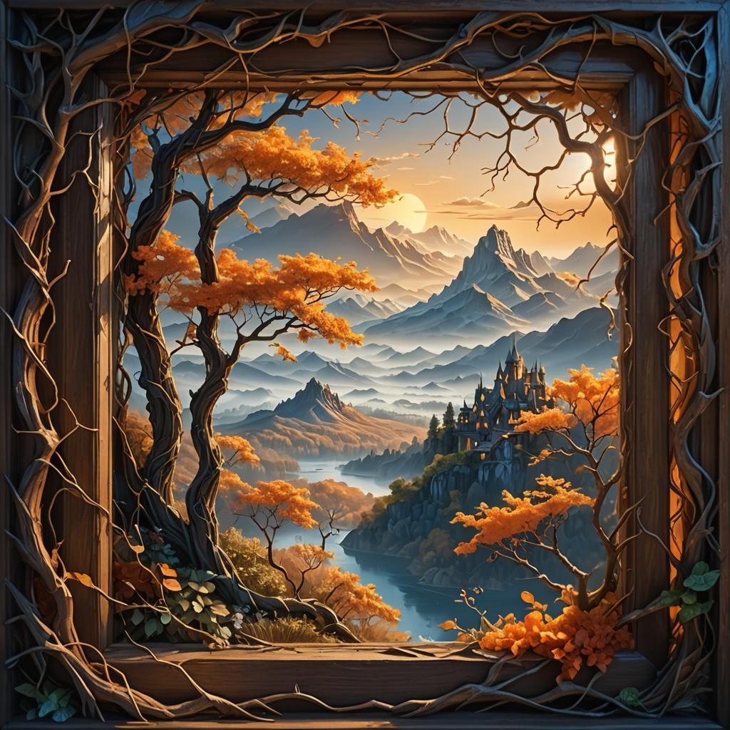 Magical Realism Fantasy World Through Picture Frame