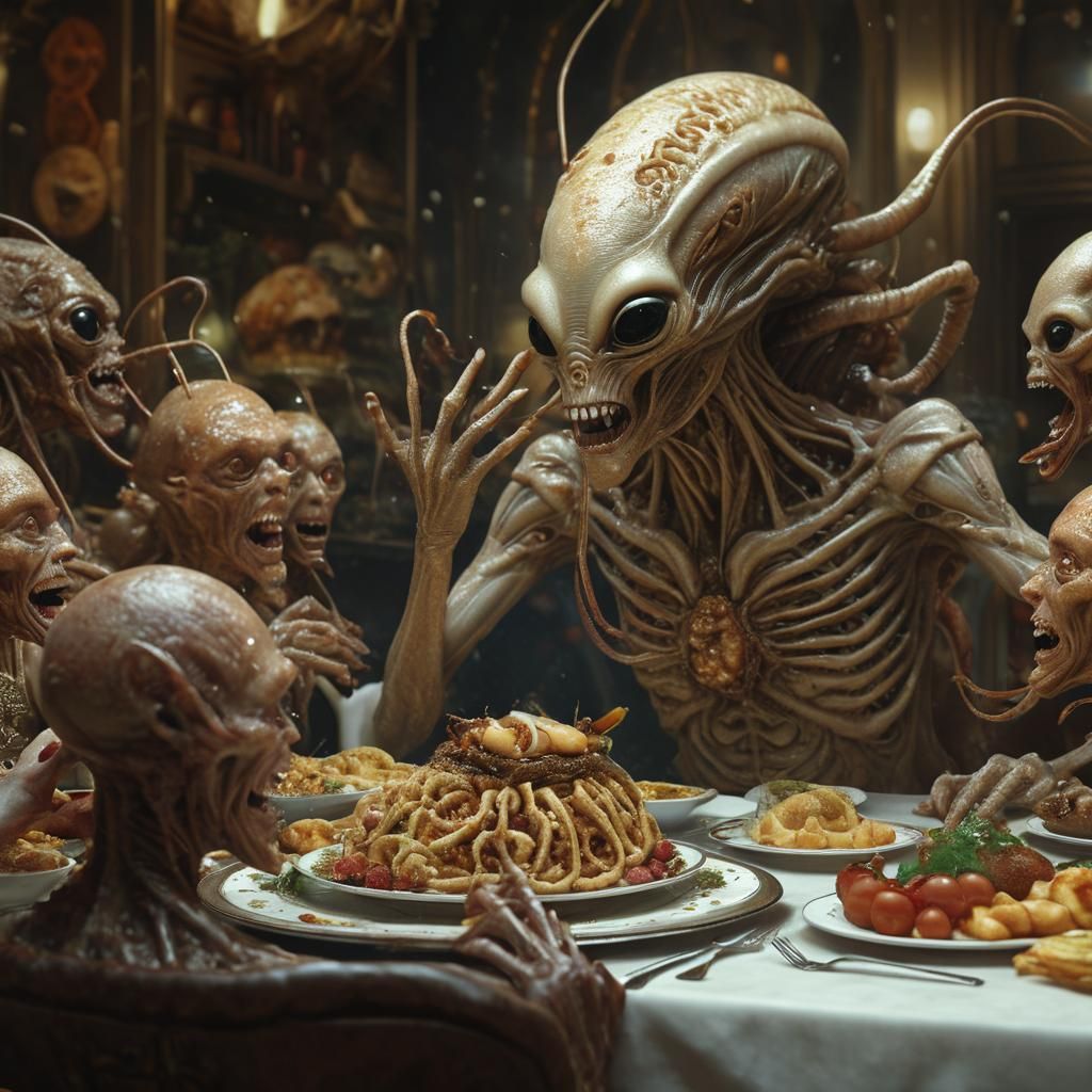 Bizarre Futuristic Feast in Hyperrealistic Detail