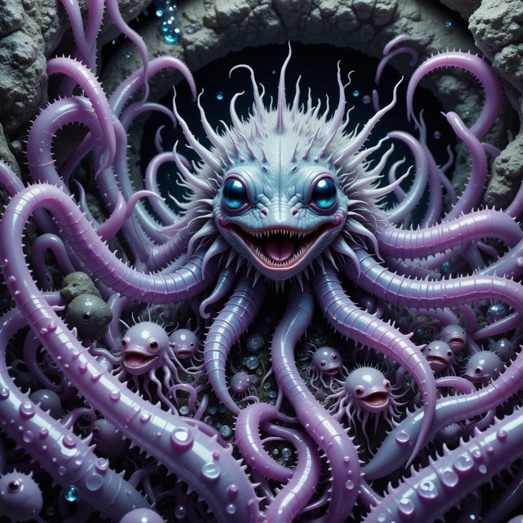 Tiny Fluffy Creature with Neon Stripes and Tentacles