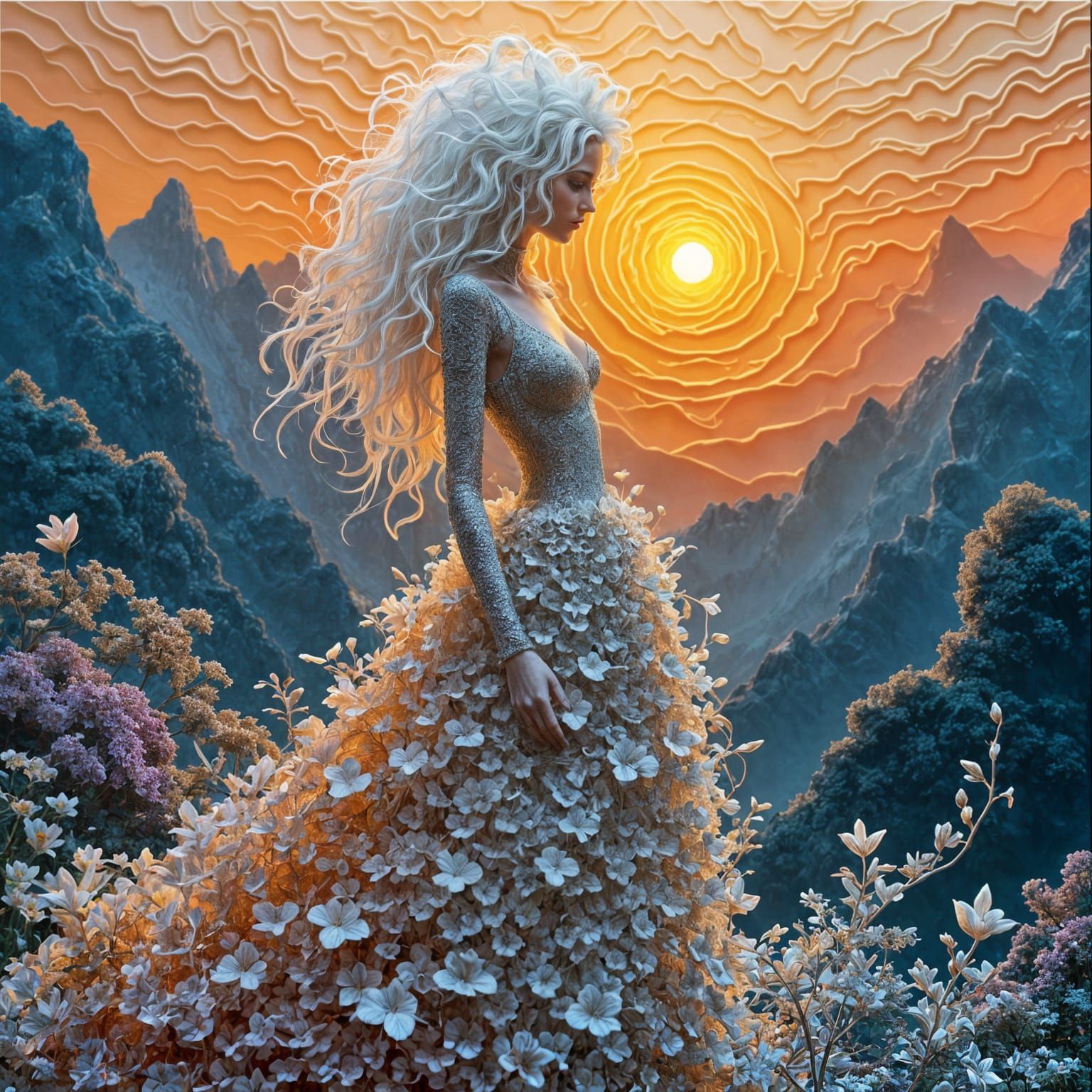 Resin Wire Art: Flower Bloom and Albino Woman