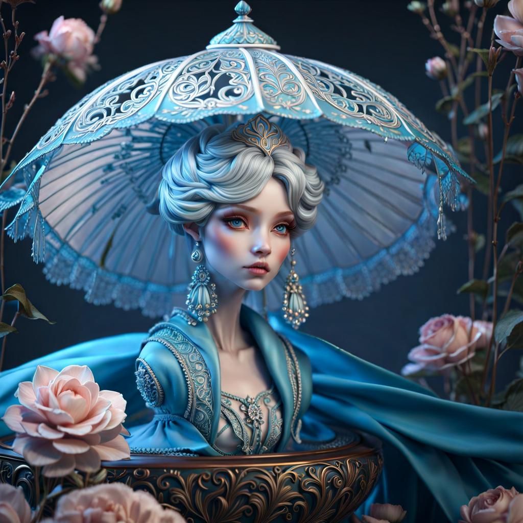 Enchanted Porcelain Doll in Art Nouveau Style